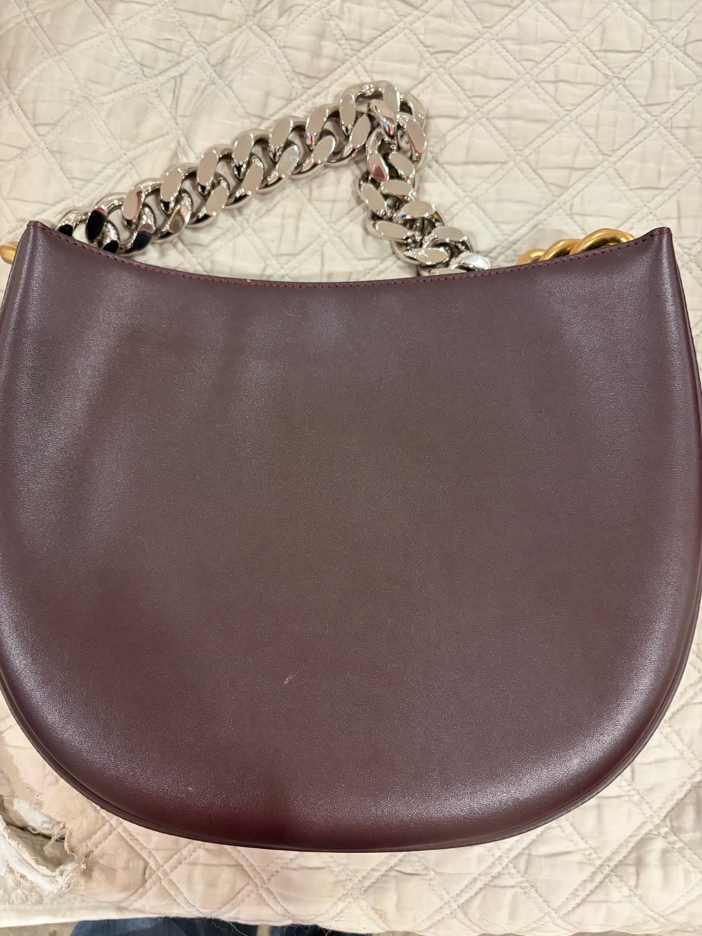 Stella McCartney Frayme Wine Burgundy Shoulder Bag with Chunky Two-Tone Chain - Picture 15 of 15